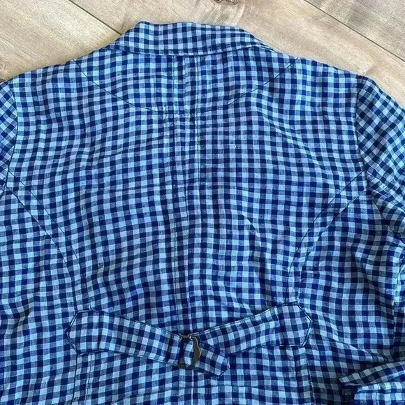 Sundance Catalog Ziri Blazer Linen Blue Checkered Button Up Jacket Sz PXXS - Picture 10 of 12